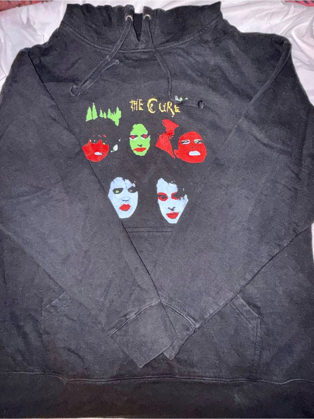The Cure Graphic Band Hoodie in Black with Colorful Faces